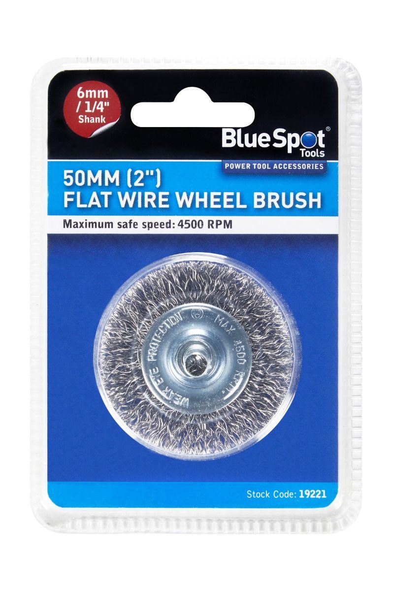 Blue Spot 50mm Flat Wire Wheel Brush, 6mm Shank