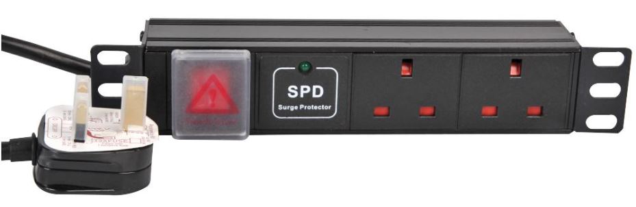 LMS DATA 1U 2-Weg Geschakelde 13A Overspanningsbeveiligde PDU, 10-inch Rackmont
