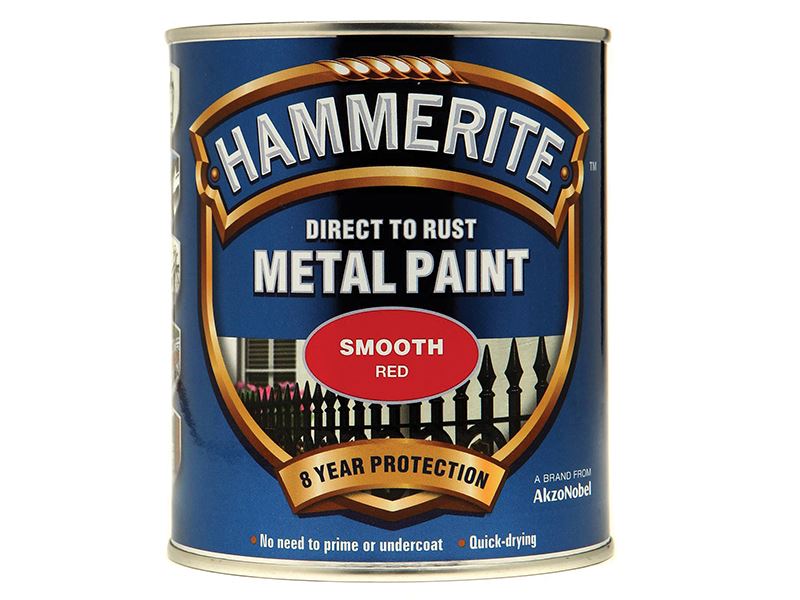 Hammerite Peinture Métal antirouille à effet lisse - Rouge, 750 ml