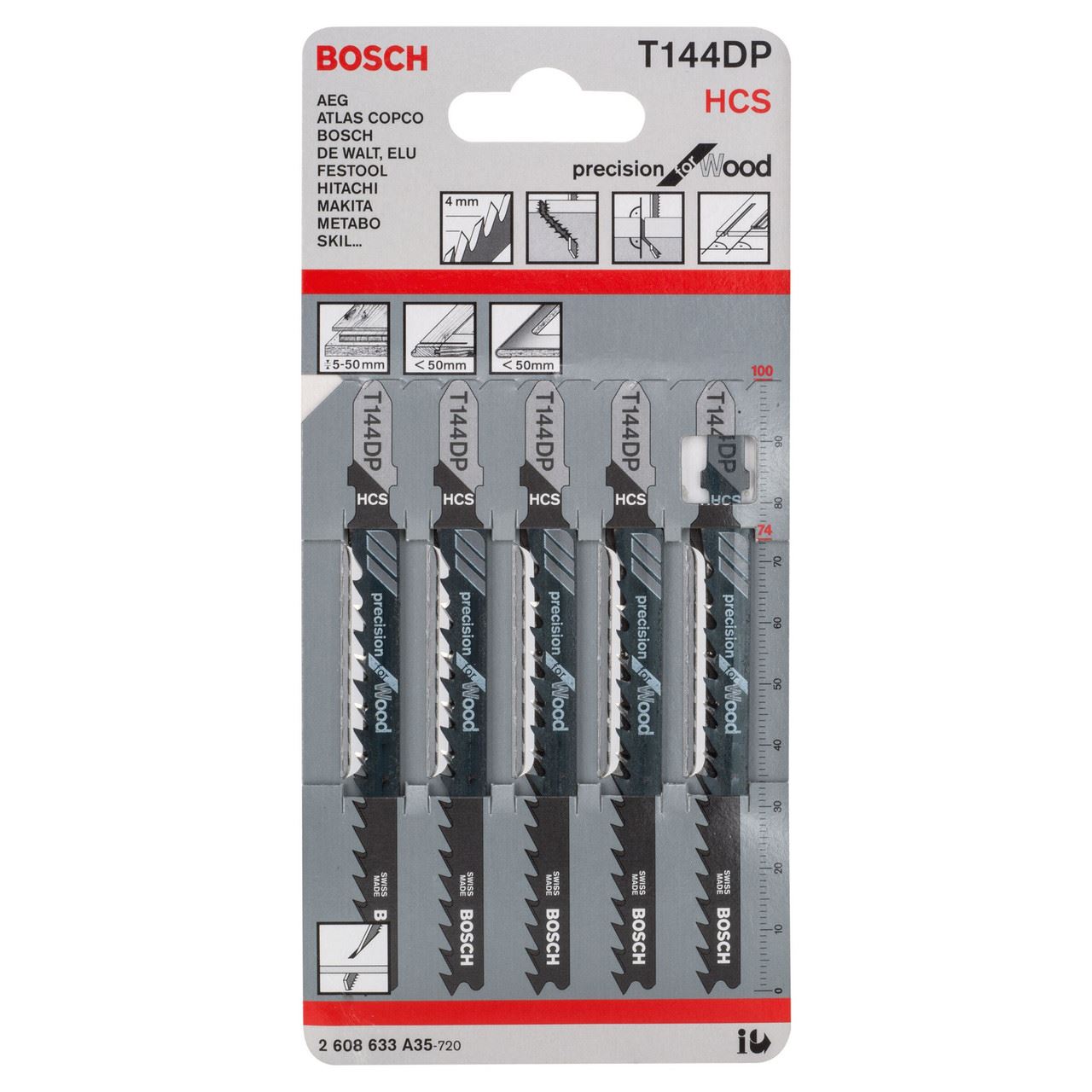 Bosch T144DP Präzisions-Säbelsägeblätter für Holz (5er Pack)