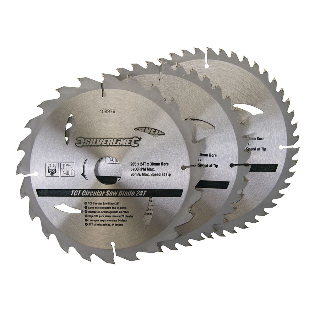 Silverline Jeu de lames de scie circulaire TCT (24T, 40T, 48T)