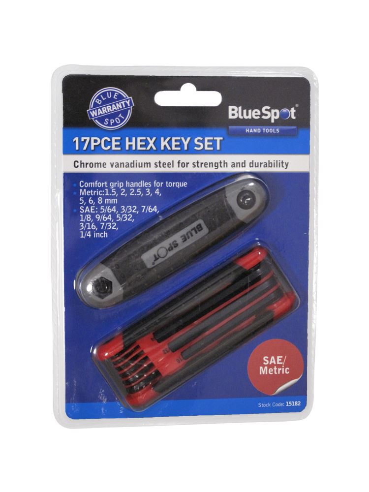 Blue Spot Tools 17-Piece Metric & Imperial Hex Key Set, Steel
