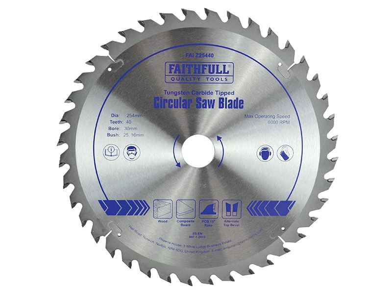 Lâmina de Serra Circular TCT Faithfull 254mm x 30mm, 40 Dentes POS