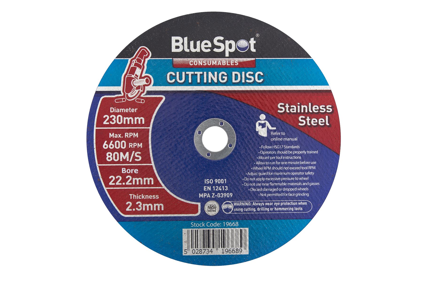Blue Spot 230mm Stainless Steel Cutting Disc (9in)