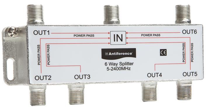 ANTIFERENCE 75 Series 6-Way Indoor F-Type Splitter