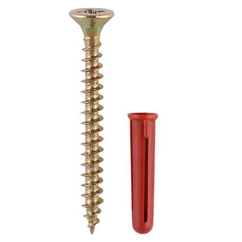 Timco Red Plastic Plugs with Screws, 30mm, 200 Pack