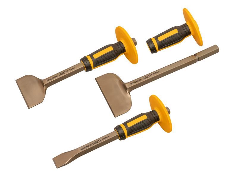 Roughneck Bolster & Chisel Set, 3-Piece with Non-Slip Guards