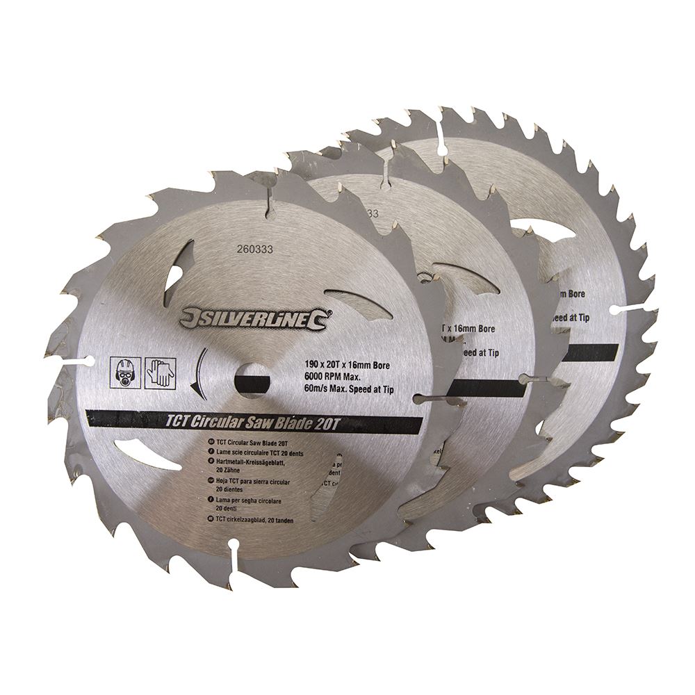 Silverline TCT丸ノコ刃セット 20/24/40T 190mm×16mm