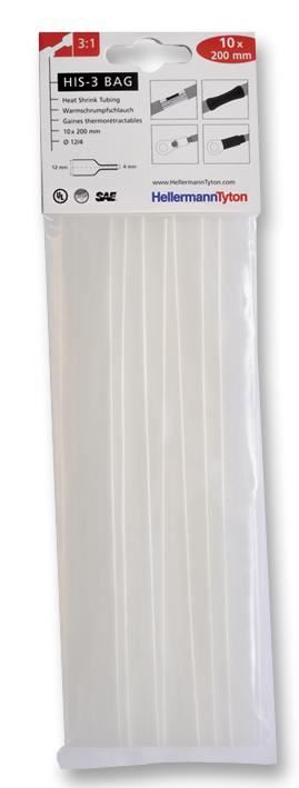 HELLERMANNTYTON - Feadán Teochraptha Cléir, Cóimheas 3:1, 12mm x 200mm, Pacáite