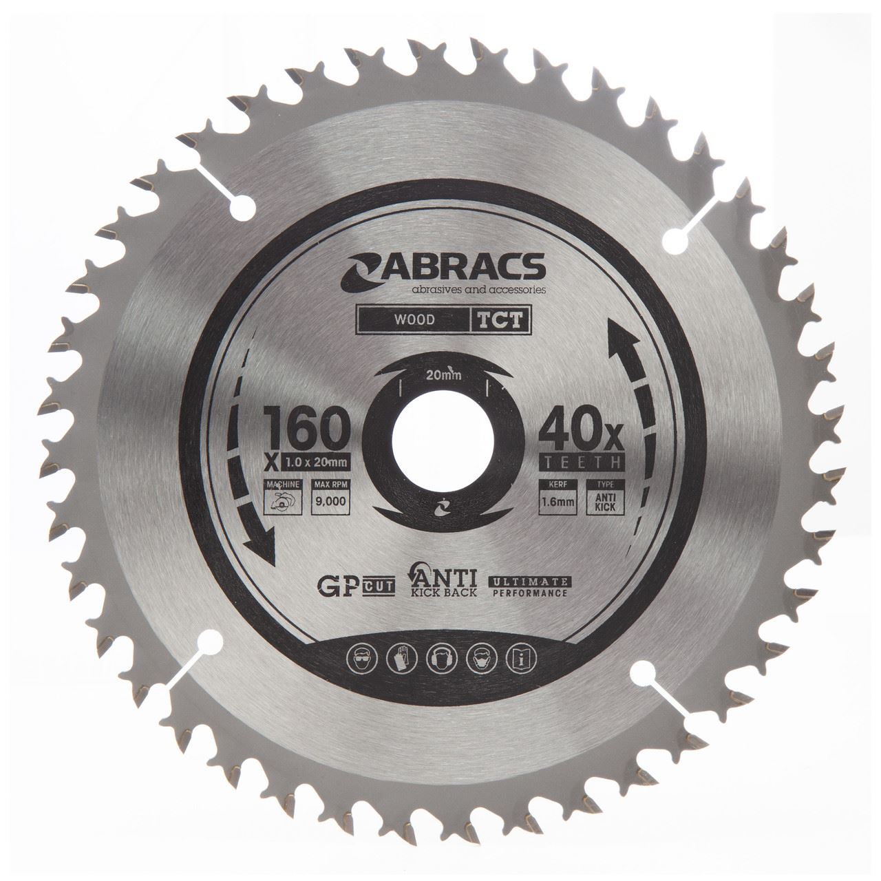 Abracs TCTC16040 TCT cirkelzaagblad, 160mm, 40 tanden, wolfraamcarbide