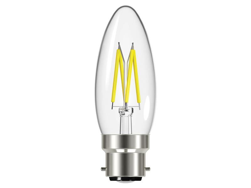 Energizer LED B22 Candle Filament Bulb, Warm White, 470 lm, Dimmable 4W