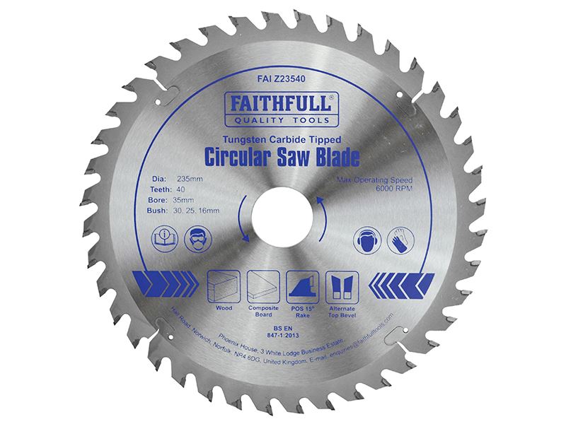 Faithfull Sierra Circular Profesional TCT 235mm x 40 Dientes