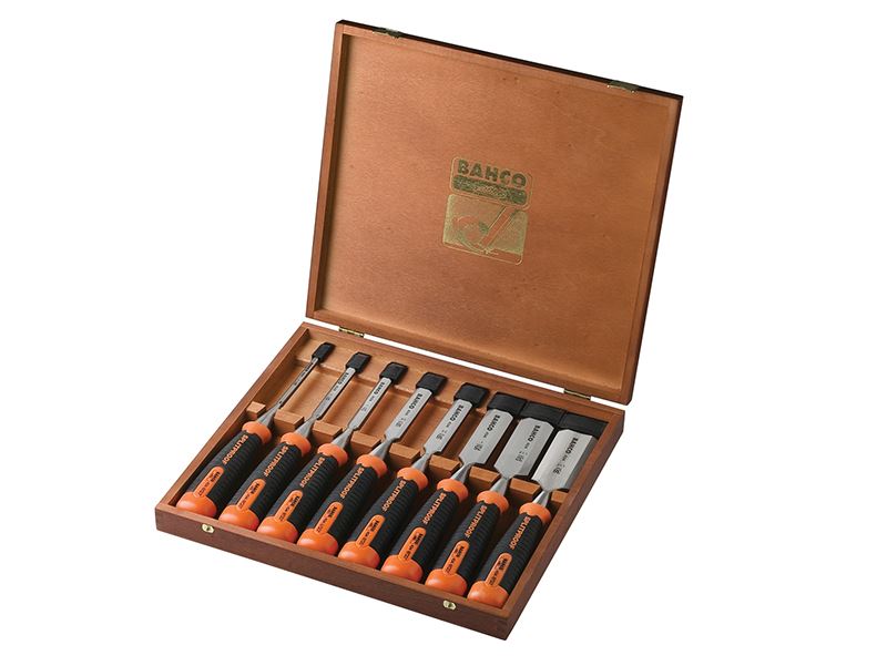 Bahco 434-S8 Bevel Edge Chisel Set, 8-Piece, Wooden Box