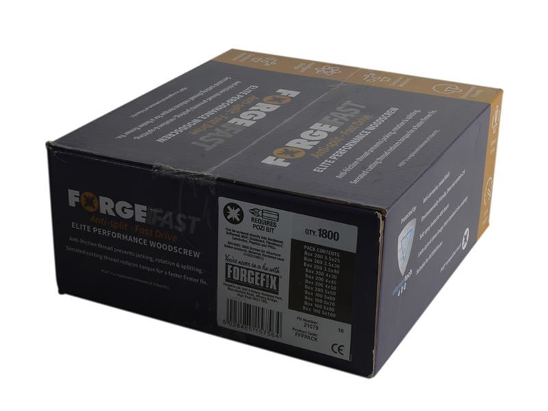 ForgeFix ForgeFast Pozi Wood Screw Pack, 1800-Piece Set