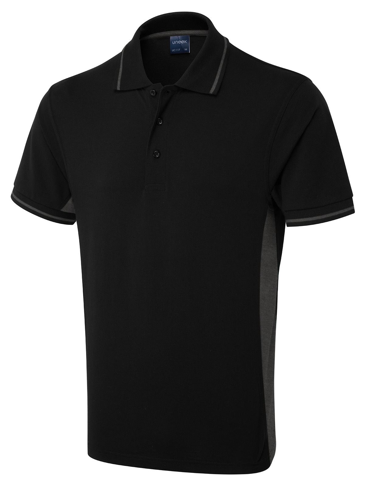 Uneek Unisex Two Tone Polo Shirt - Black/Charcoal - XS