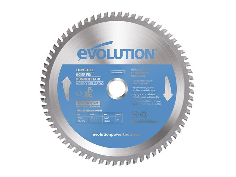 Evolution להב מסור פלדה דק לחיתוך מדויק, 185 מ״מ, 68 שיניים