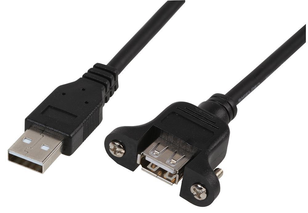 Câble USB A mâle/fiche à montage panneau PRO SIGNAL 1m, Noir