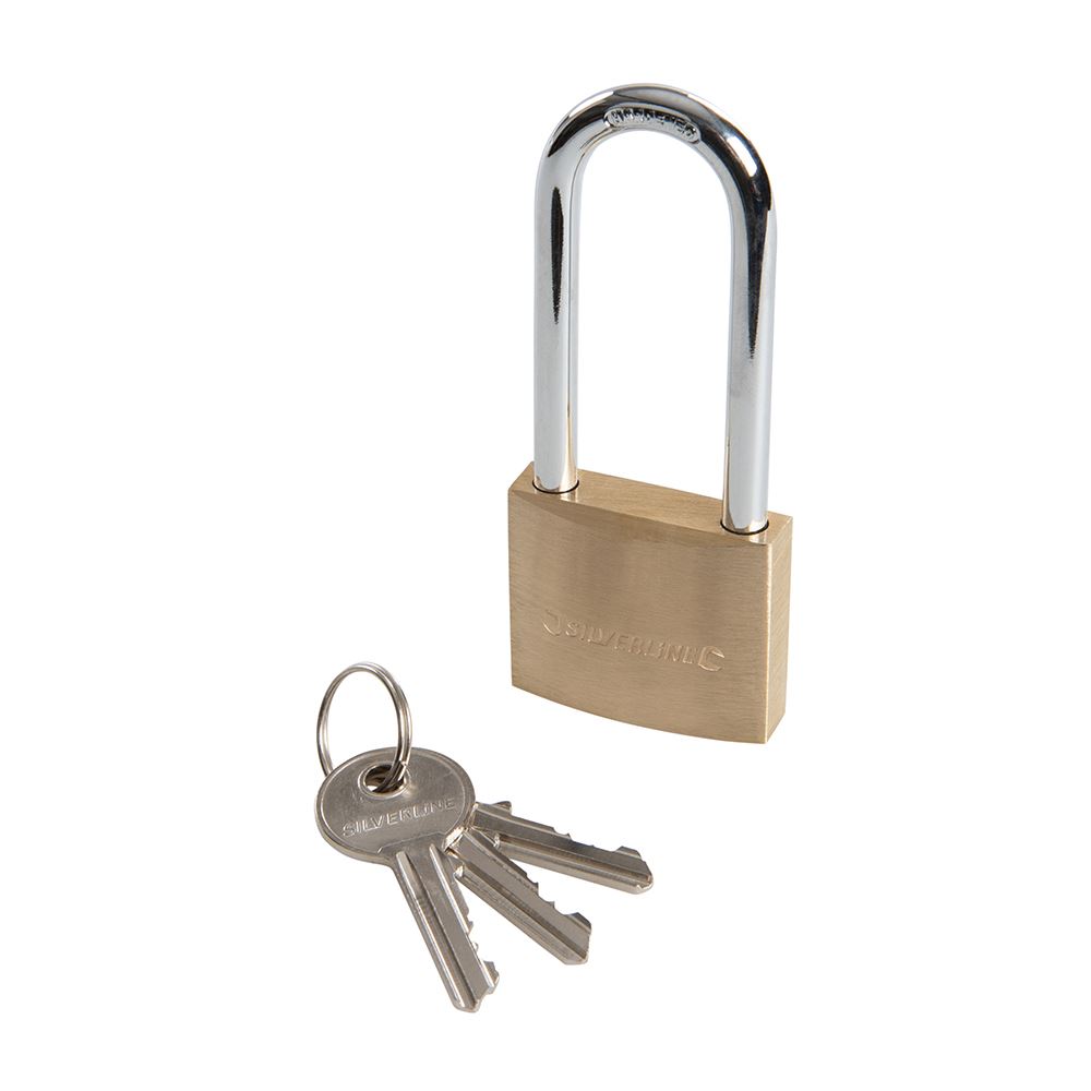 Silverline Brass Padlock with Long Shackle, 40mm