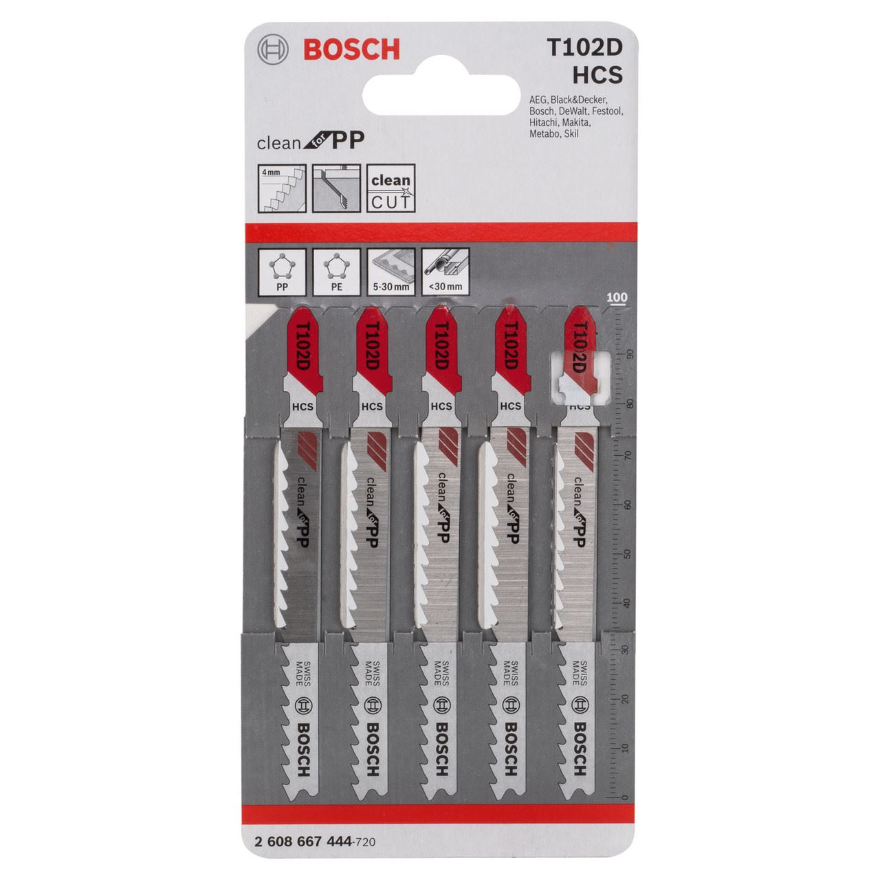 Bosch Lame per Sega da Traforo T102D in Polipropilene, Confezione da 5 (HCS, 10