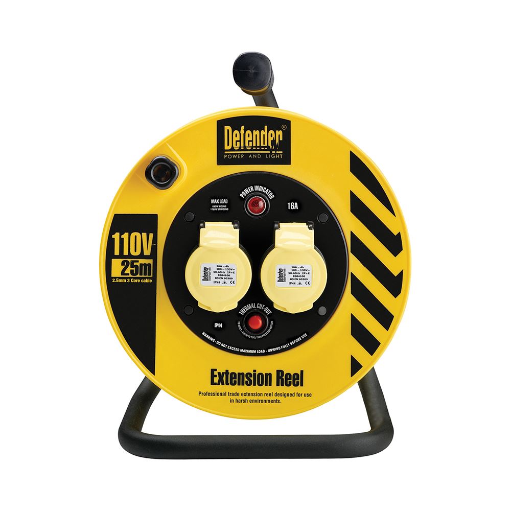 Defender 2-Way 16A Cable Reel, 110V, 25m