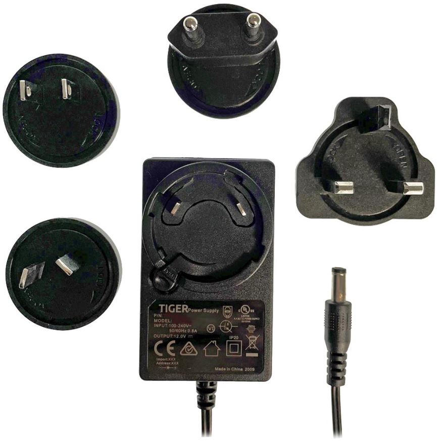 Tiger 12V 2A Power Supply, 24W with International Plugs