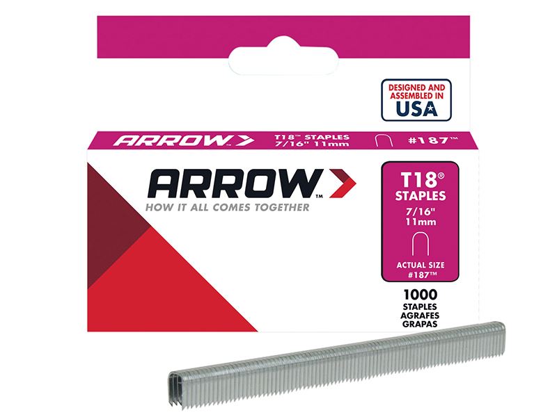 Arrow T18 Staples, Steel, 11mm Round Crown (Box of 1,000)