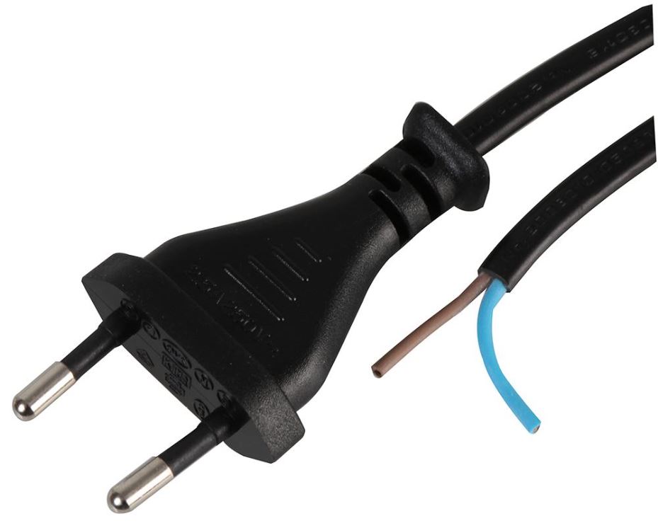 PRO ELEC - Câble d'alimentation 2 broches EU vers extrémités nues, 2m, Noir