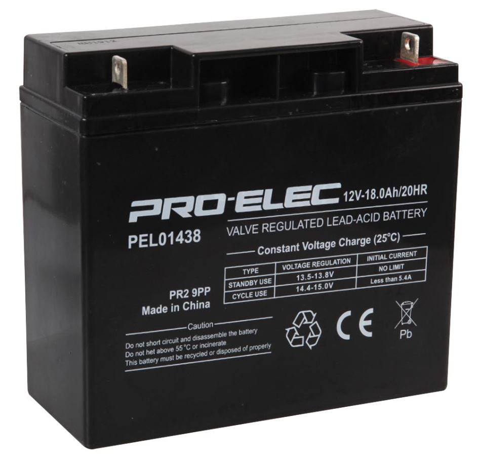 PRO ELEC 18Ah 12V AGM Lead Acid Battery
