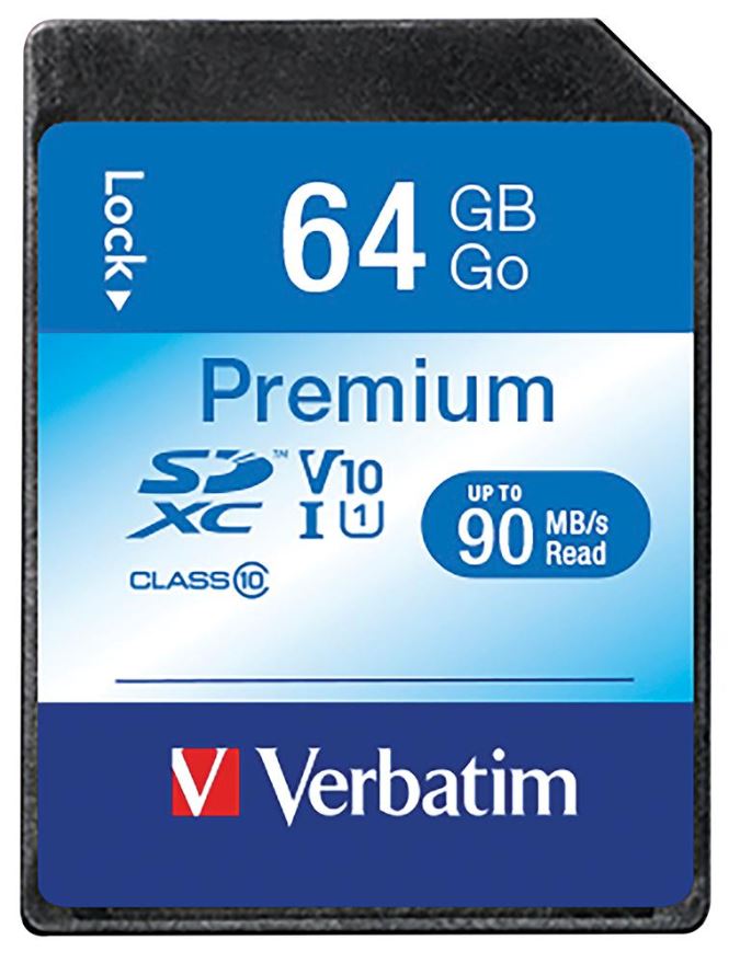 Verbatim Premium U1 SDXC Memory Card, 64GB, 90MB/s