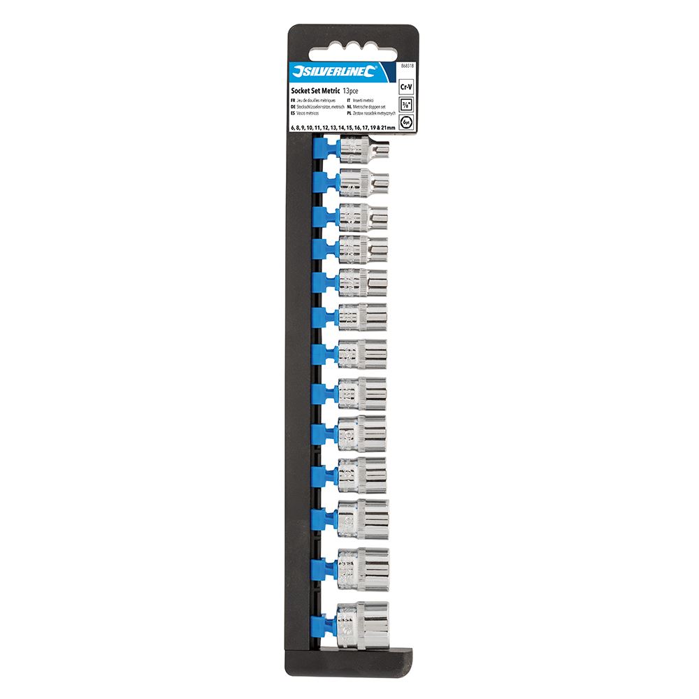 Silverline 3/8″ Drive 6-Point Metric Socket Set, 13-Piece (6-21mm)