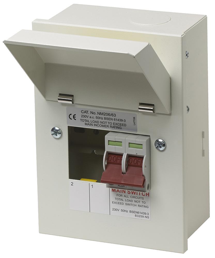 Wylex 2-Way Metal Consumer Unit, 63A Main Switch, 240V