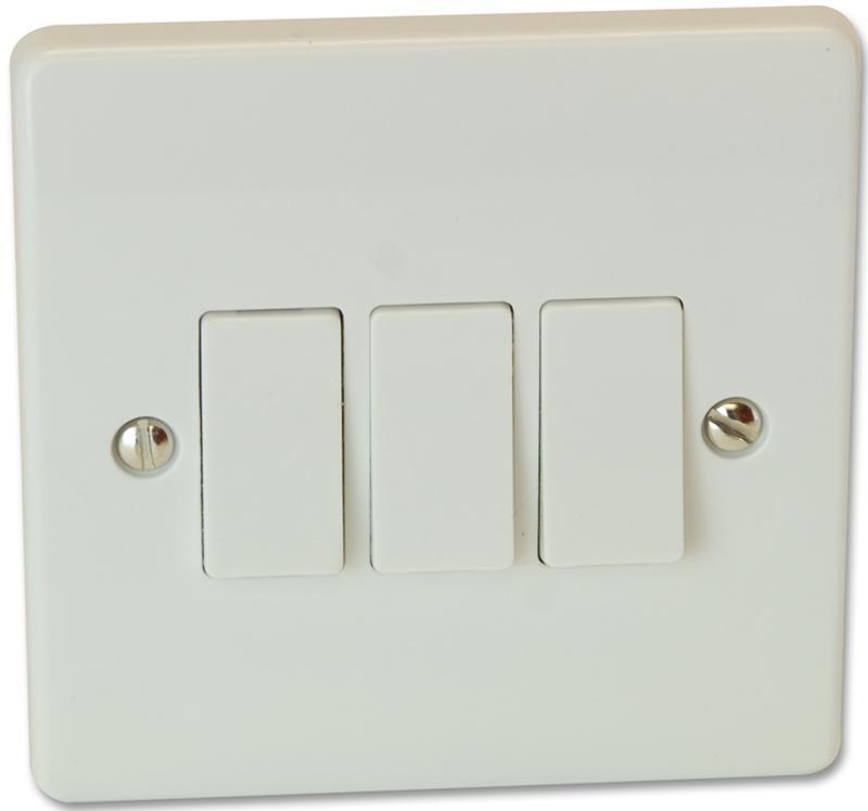 CLICK 3 Gang 2 Way 10A Light Switch, White Moulded