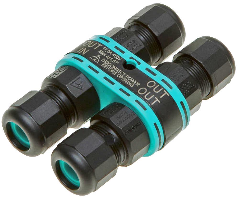 HYLEC - Nascóir Cábla IP68, 4 Iontrála, 4 Phol, 450V AC, 17.5A