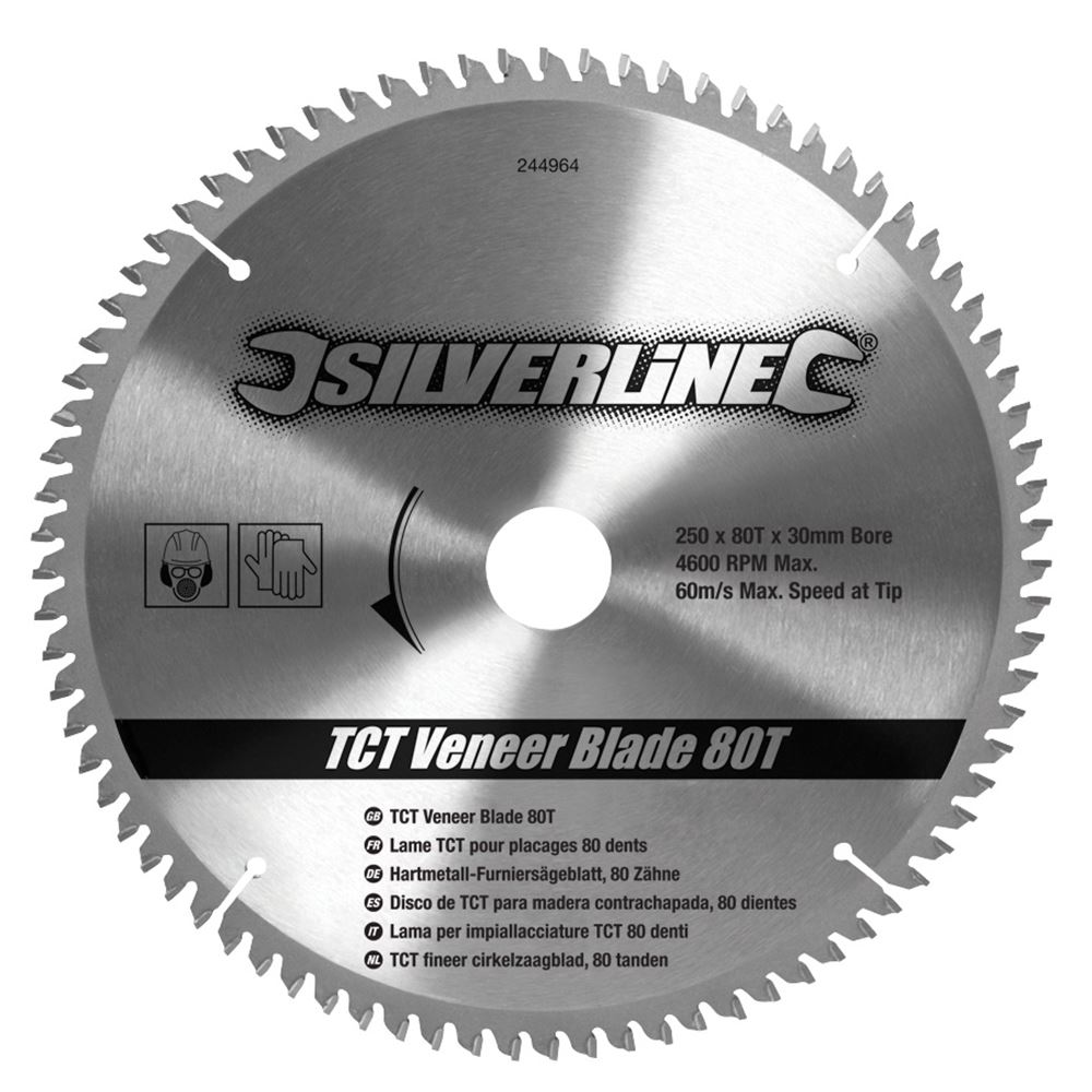 Silverline TCTベニアブレード 80刃 250x30mm リダクションリング付き