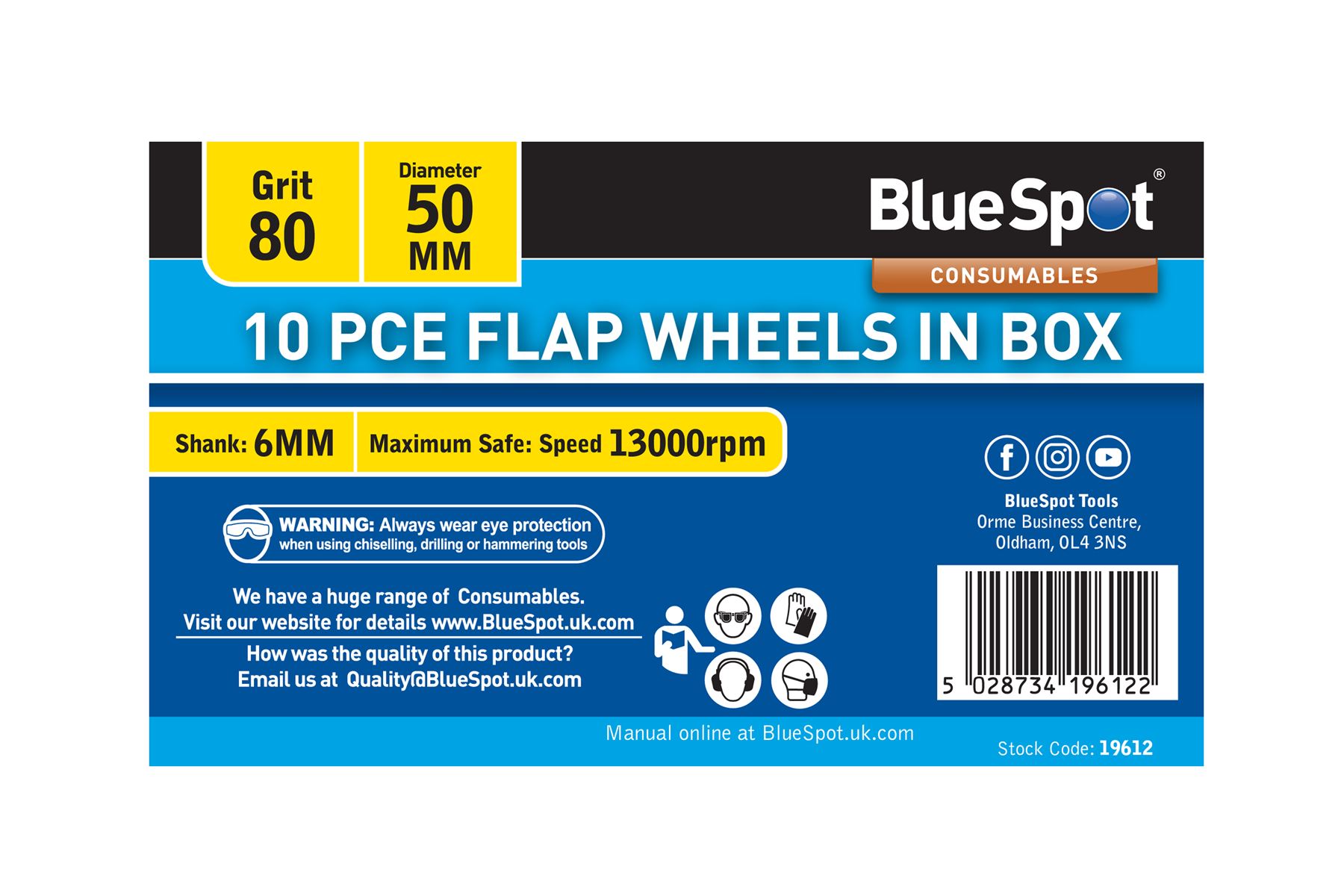 Blue Spot Tools 10 Pezzi Ruote a Lamelle Grana 80 da 50mm