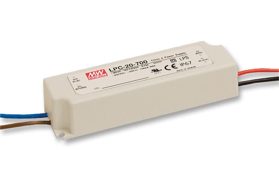 MEAN WELL 21W 700mA 9-30V LED Power Supply, IP67