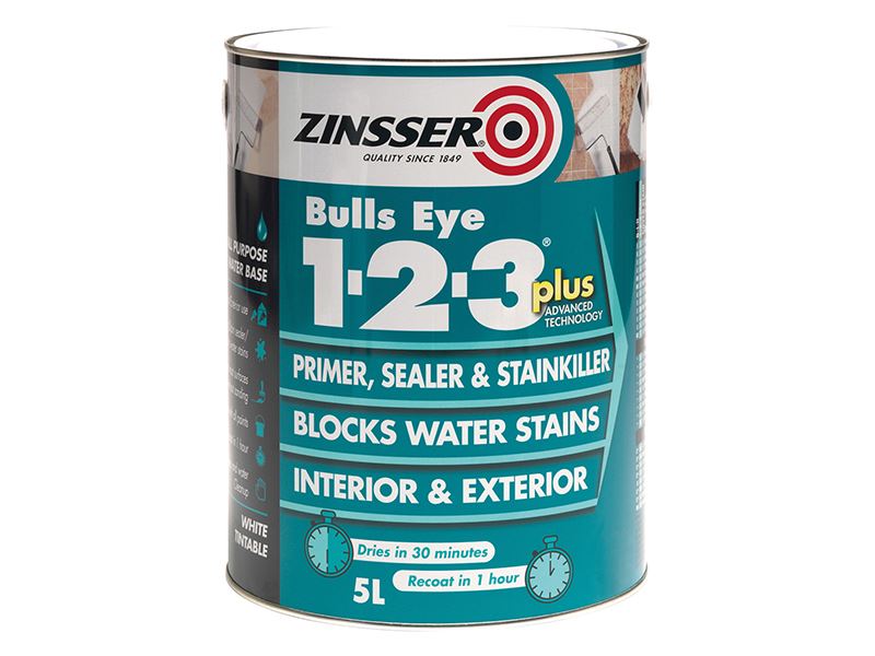Zinsser Bulls Eye 1-2-3 Plus Primer, Sealer & Stain Killer, White, 1L