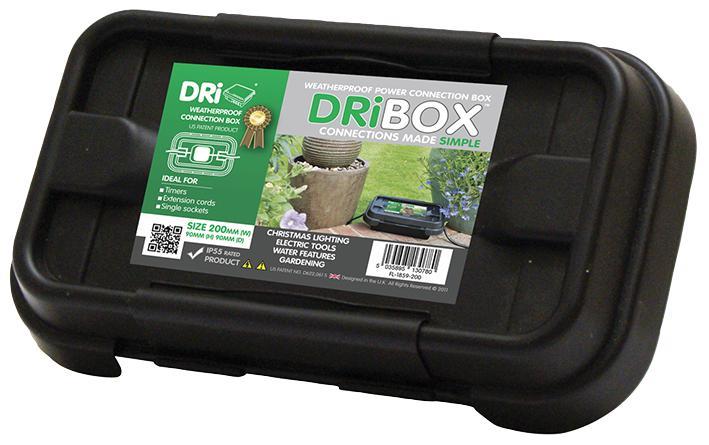 DRIBOX IP55 Weatherproof Power Cord Connection Box, Black, 90 x 90 x 200mm