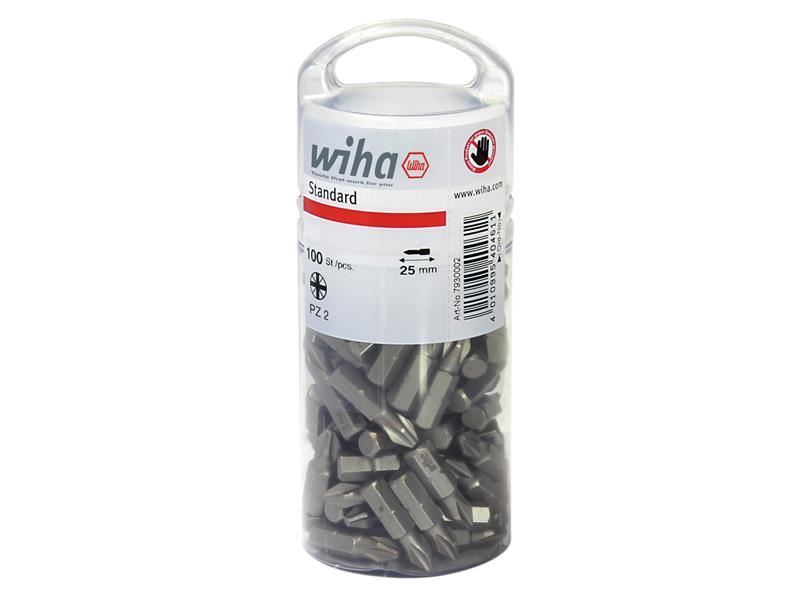 Wiha Standard Pozidriv Bits PZ2 25mm, Tub of 100