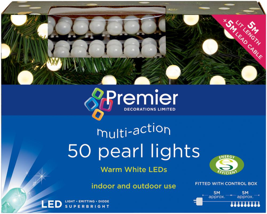 Guirlande lumineuse RARAION 50 perles LED, blanc chaud, 5m