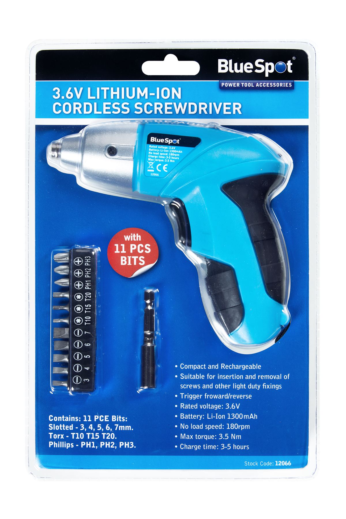 Blue Spot Tools - Tournevis sans fil 3,6V Li-ion avec jeu de 11 embouts