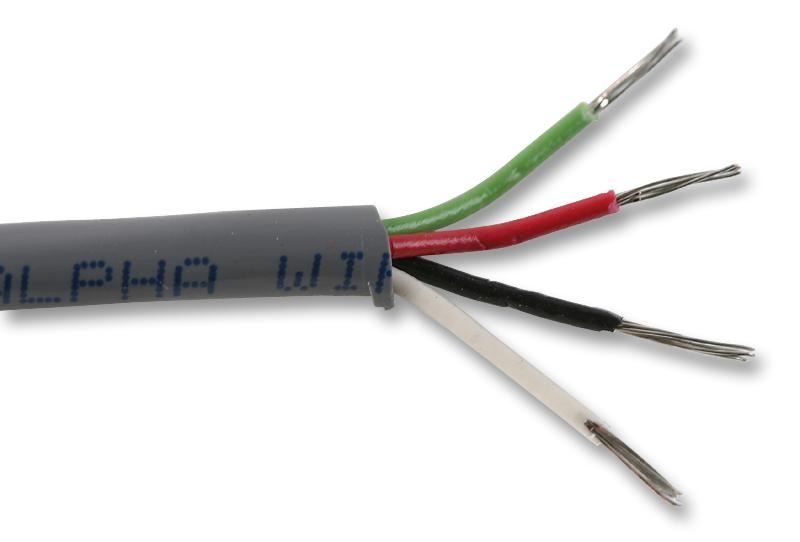 ALPHA WIRE - Cábla PVC Neamhscáthaithe 4 Lárnach 20 AWG, 30.5m, Liath