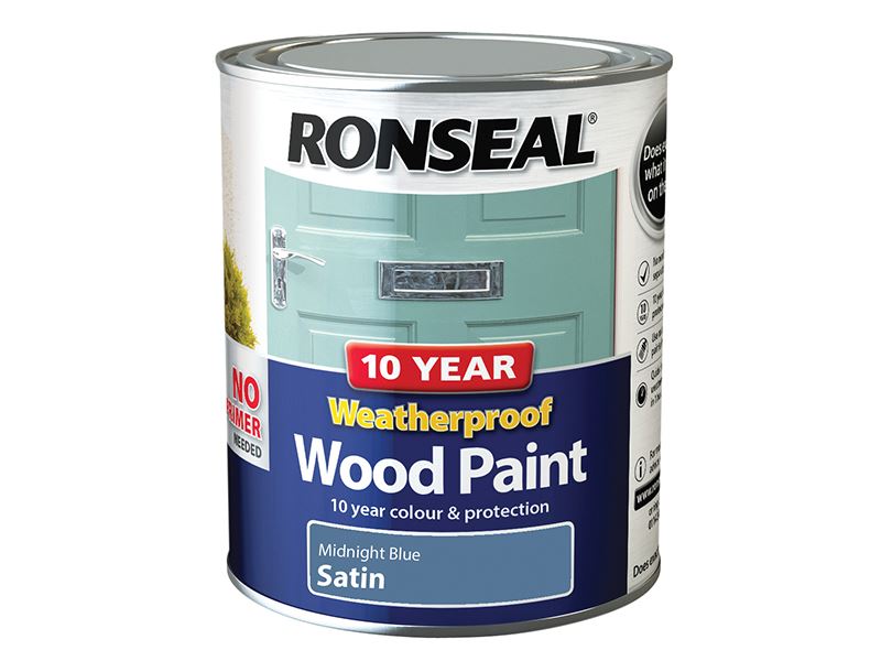 Ronseal 10 Jaar Weerbestendige Houtverf, Midnight Blue Satijn, 750ml