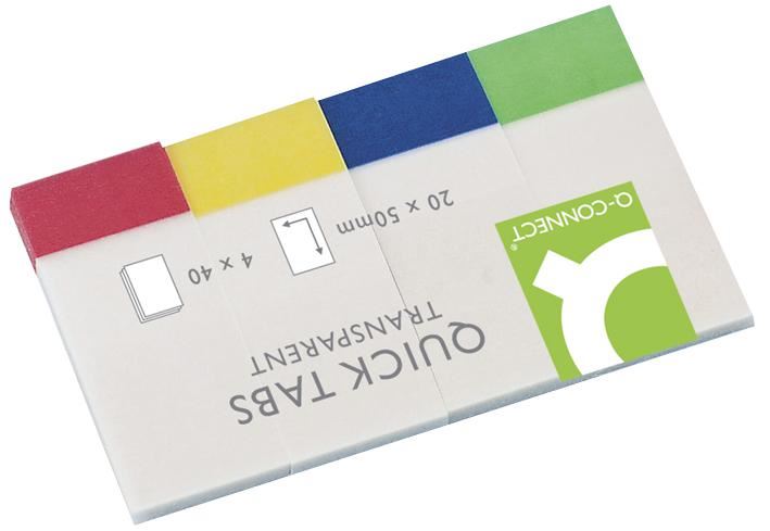 Q CONNECT - 50x20mm Transparente Farbige Klebetabs - Packung mit 160 (40 proFar