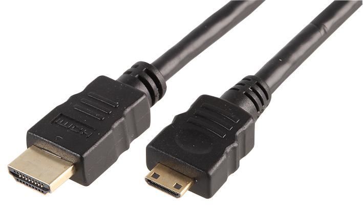 PRO SIGNAL Câble HDMI A Mâle vers Mini C Mâle, Contacts Dorés, 1m Noir