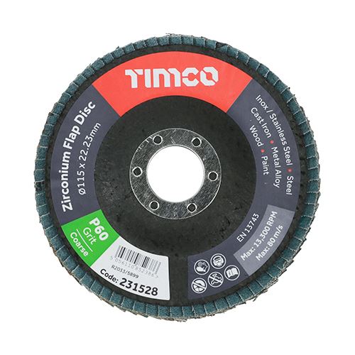 Timco ジルコニアフラップディスク タイプ29 円錐形 P60 (115mm 10枚入り)