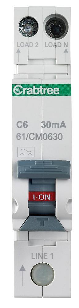 CRABTREE - 6安 30毫安 RCBO 單模組 C型脫扣曲線