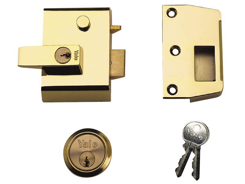 Yale P2 Double Security Nightlatch, 40mm Backset, Brasslux Finish