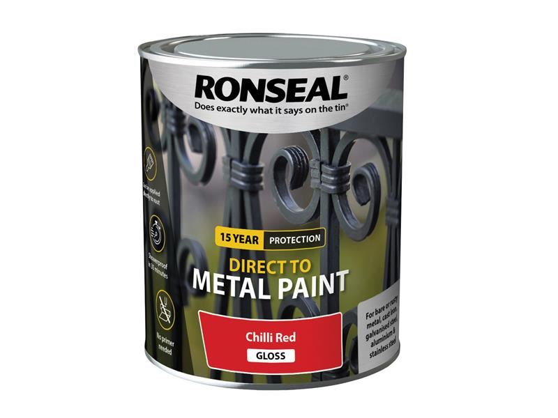 Ronseal Direct to Metal Paint, Chilli Red Gloss, 750ml