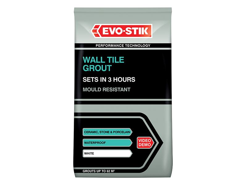 EVO-STIK Mould-Resistant Wall Tile Grout, White, 500g